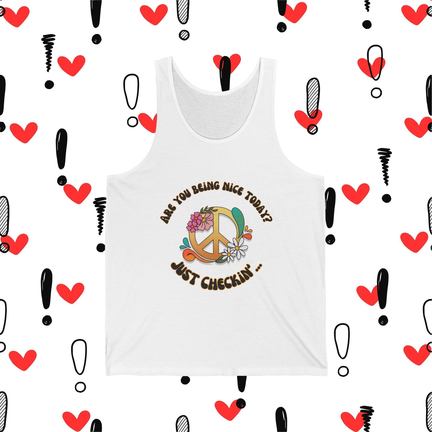 Are you being nice today? Peace Sign - Real Fit Unisex Jersey Tank