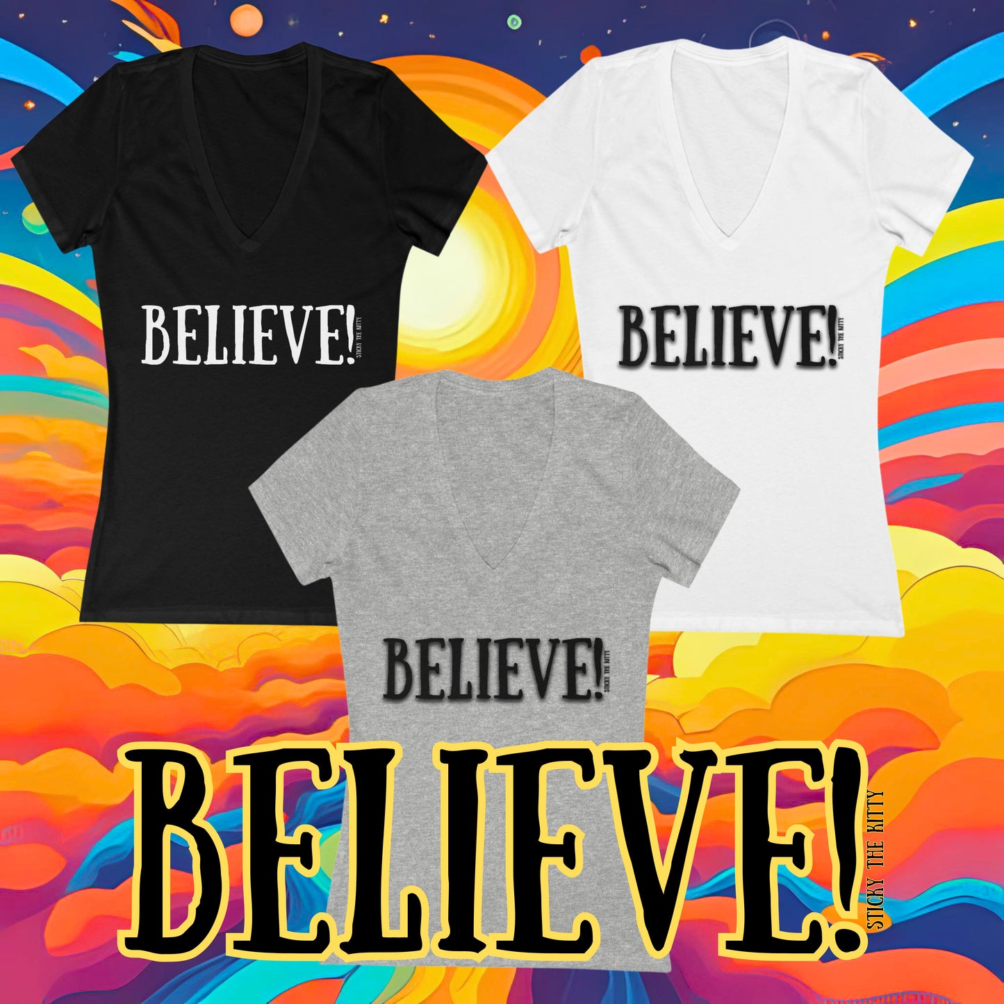 Believe! - Women's Deep V-Neck Tee