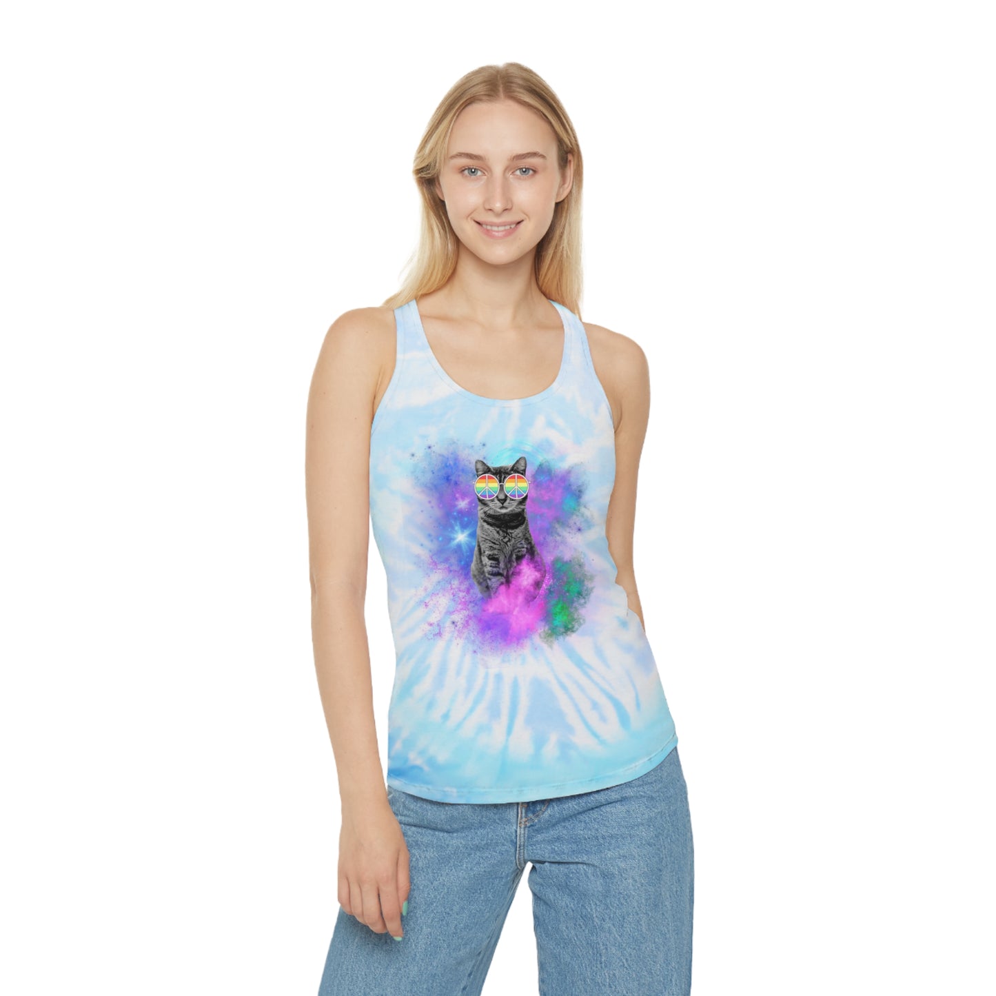 Peace Flower Sticky - Galaxy - Tie Dye Racerback Tank Top