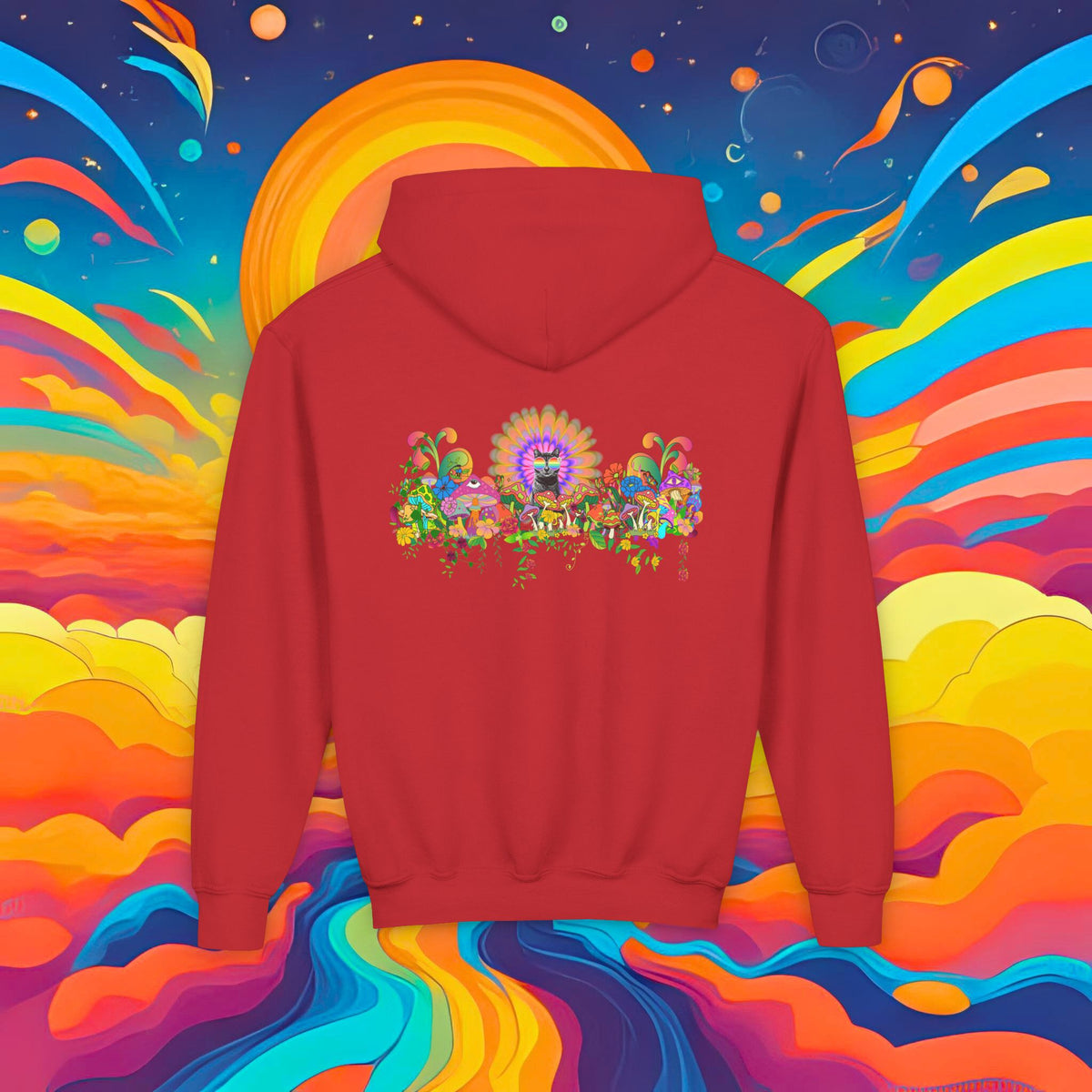 Youth Hoodie — Colorful Psychedelic Sticky Garden Graphic