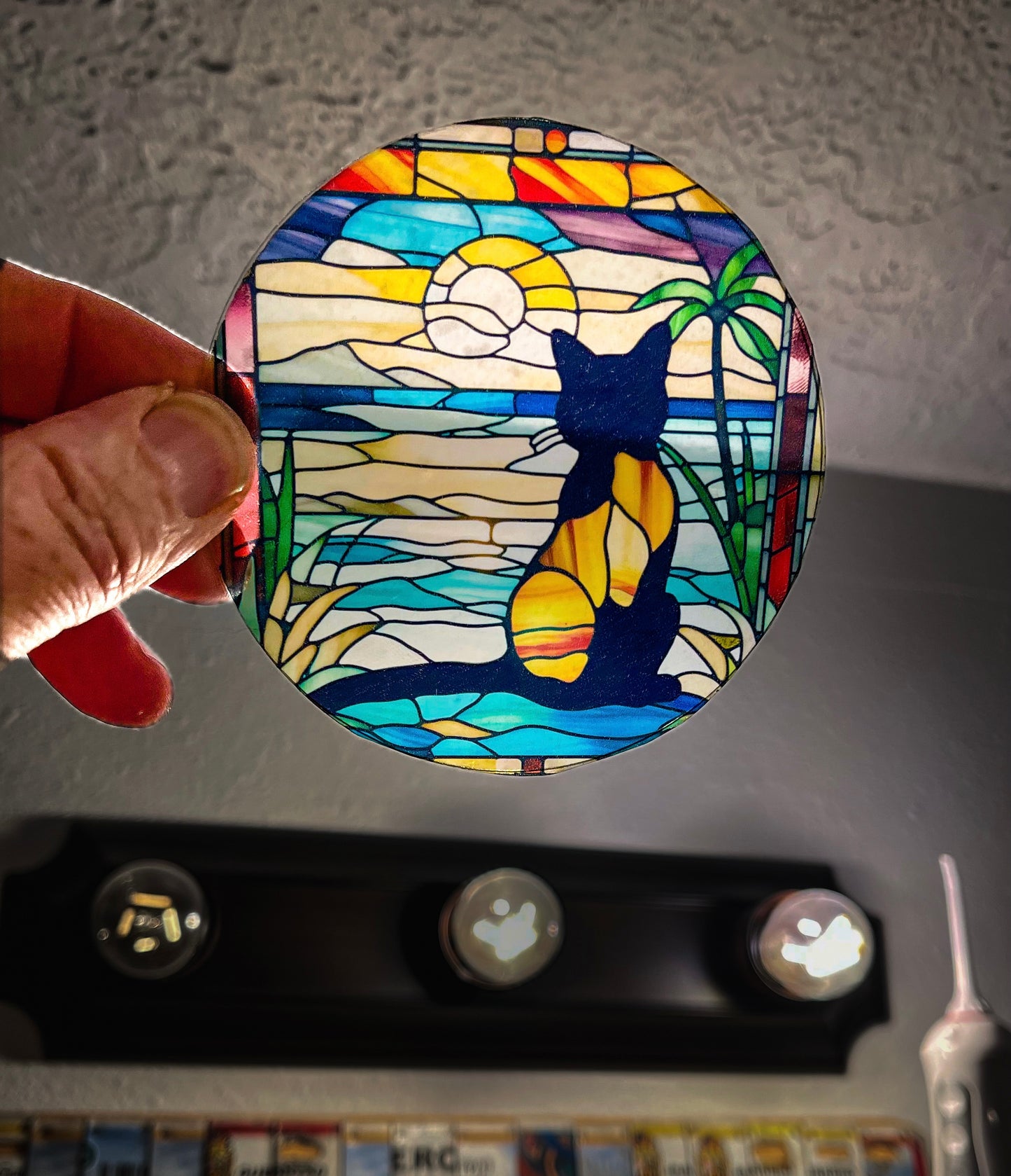 Sunset kitty Large Stained glass sticker