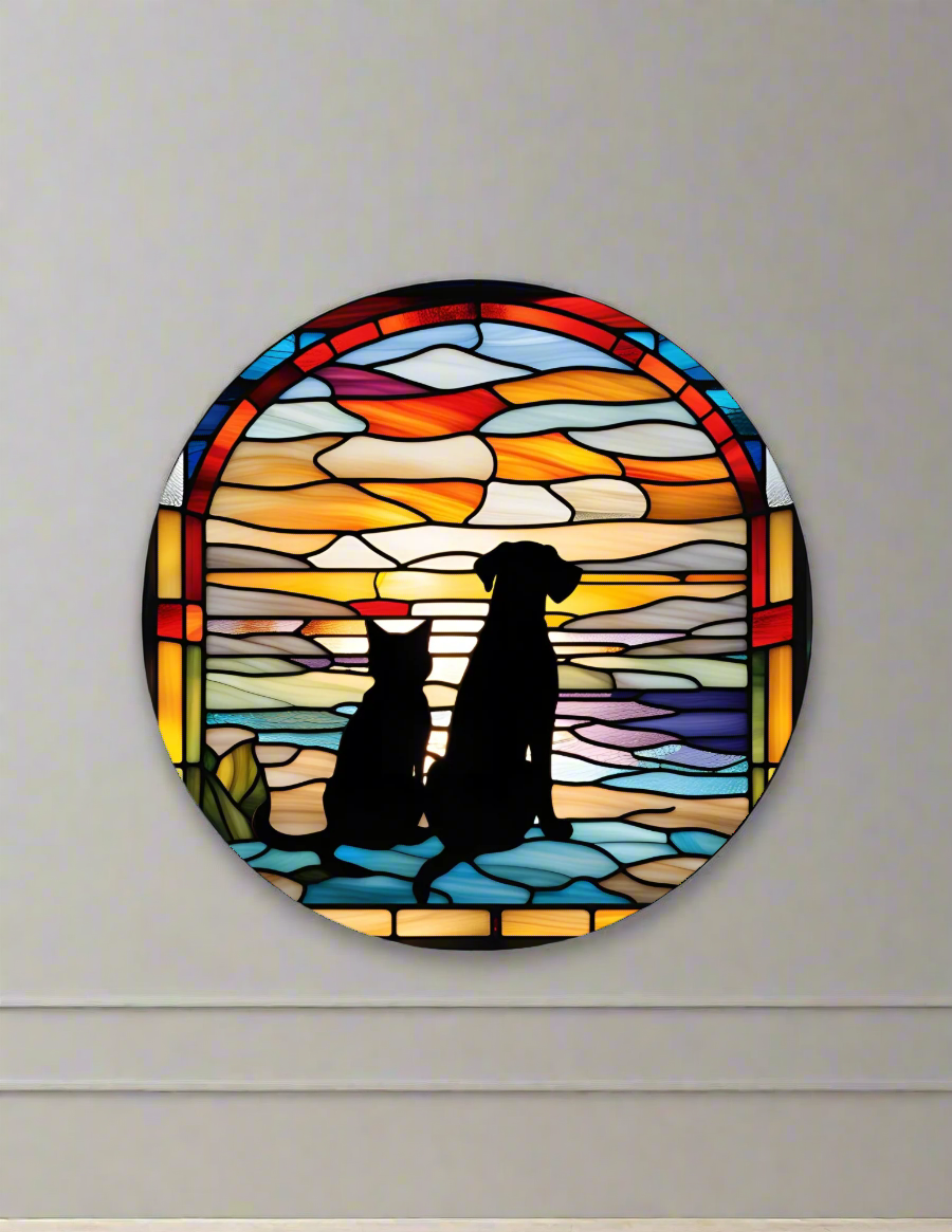 Best friends at sunset Larrge stained glass sticker