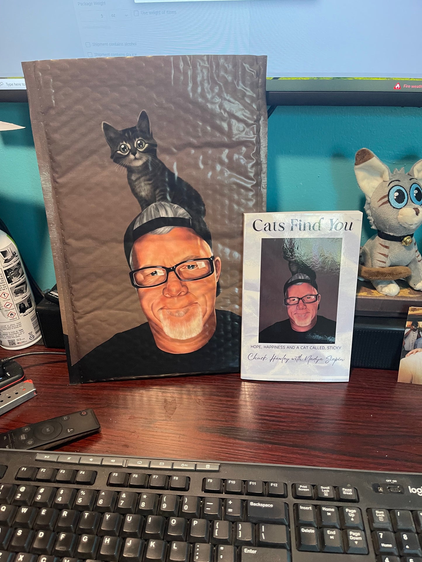 Cats Find You - Hope, Happiness and a cat called Sticky Paperback-Personalized and Autographed and shipped in a life size giant head envelope... for better or worse!:)