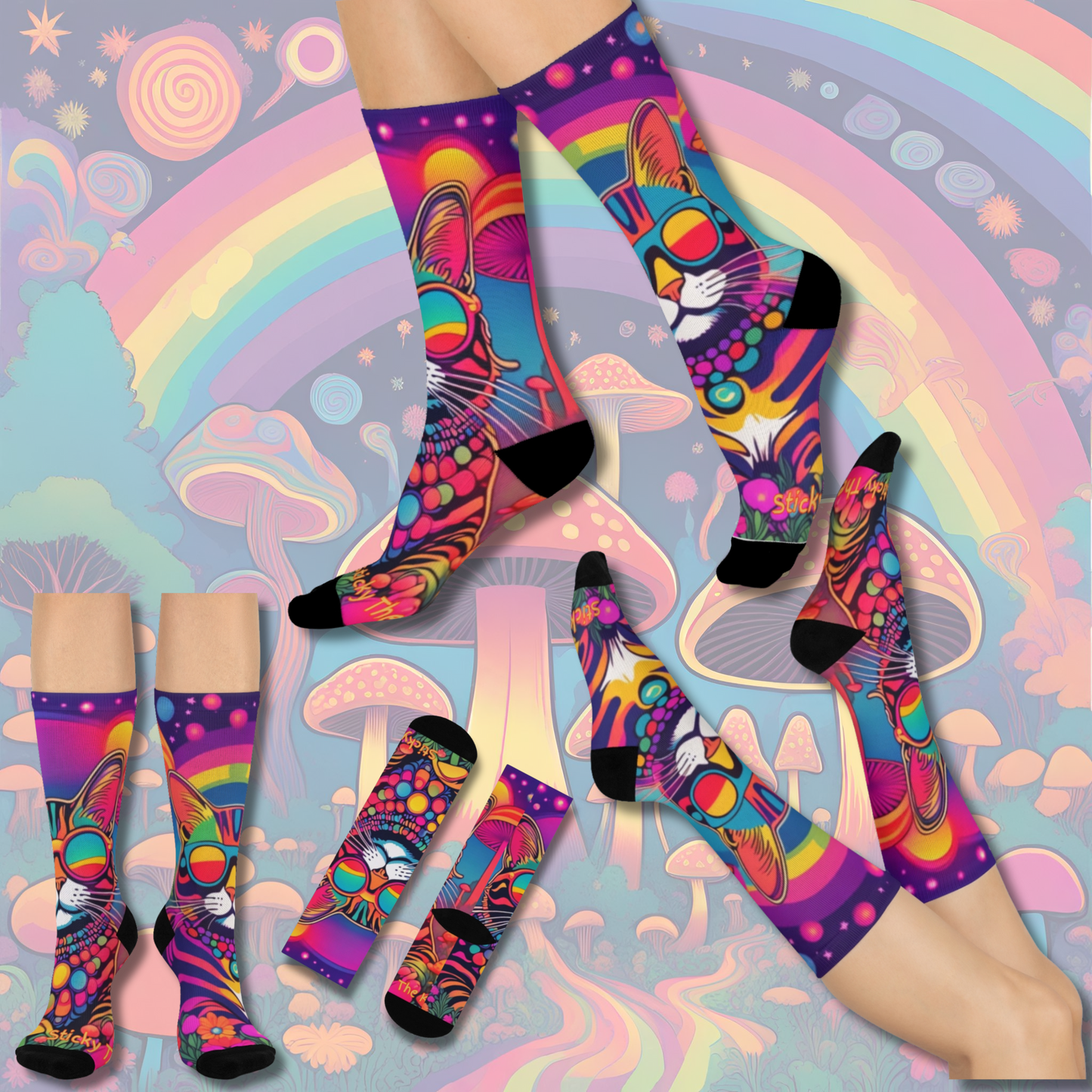 Psychedelic Sticky - SUPER COMFY Cushioned Crew Socks