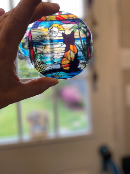 Sunset kitty Large Stained glass sticker