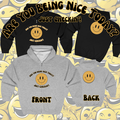 Are You Being Nice - Happy Face Unisex Heavy Blend™ Full Zip Hooded Sweatshirt