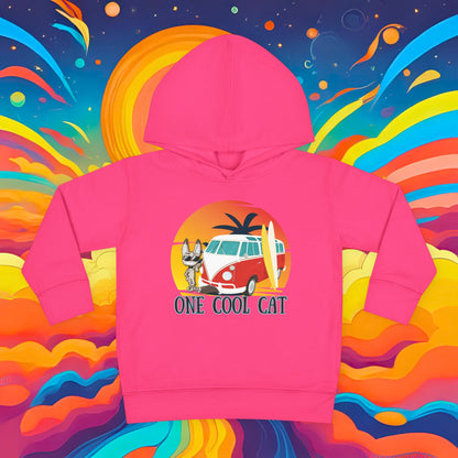 Toddler Hoodie — "One Cool Cat" Sticky Retro Van Surf Graphic