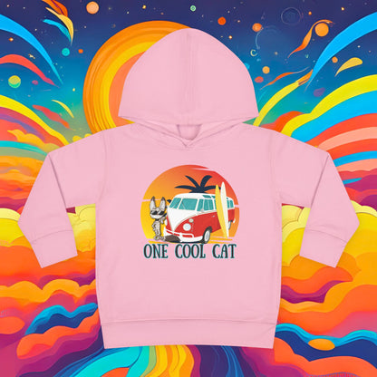 Toddler Hoodie — "One Cool Cat" Sticky Retro Van Surf Graphic