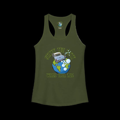 Sticky's World Tour 26 Bubble Car Women's Racerback Tank