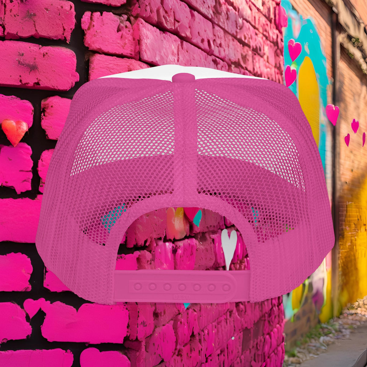 Sticky Hibiscus Trucker Hat — Pink Script Foam Mesh Cap