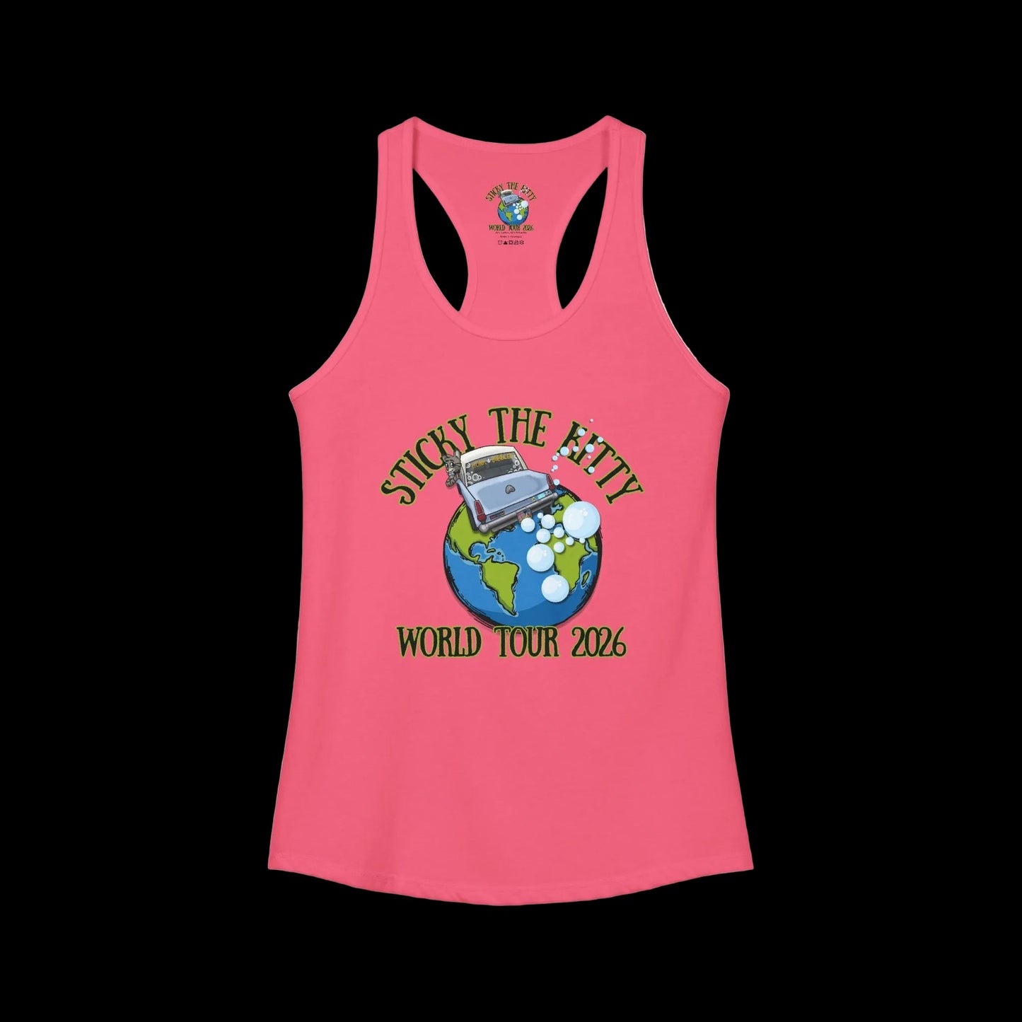 Sticky's World Tour 26 Bubble Car Women's Racerback Tank