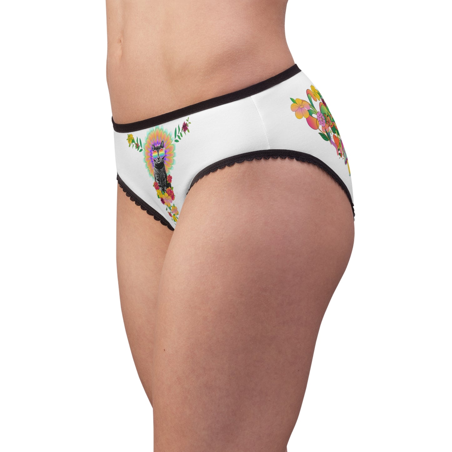 Psychedelic Sticky Floral Women's Briefs – Rainbow Mushroom Kitty Print
