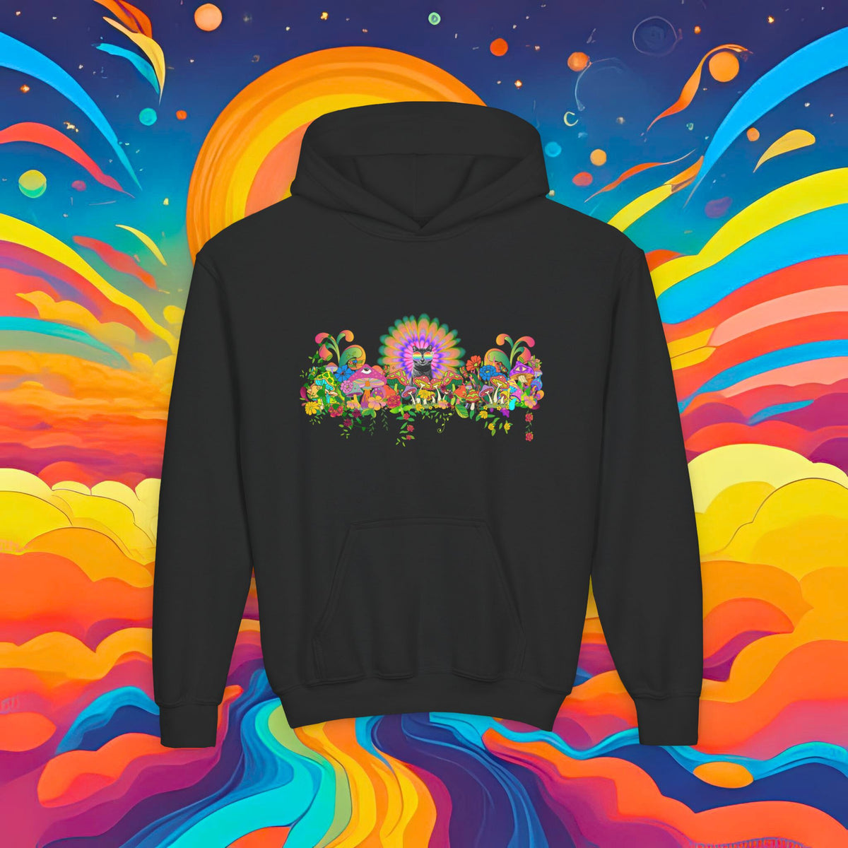 Youth Hoodie — Colorful Psychedelic Sticky Garden Graphic