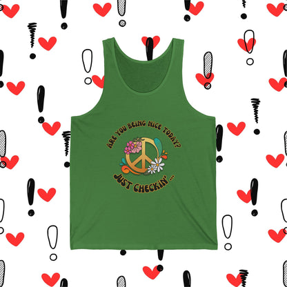 Are you being nice today? Peace Sign - Real Fit Unisex Jersey Tank