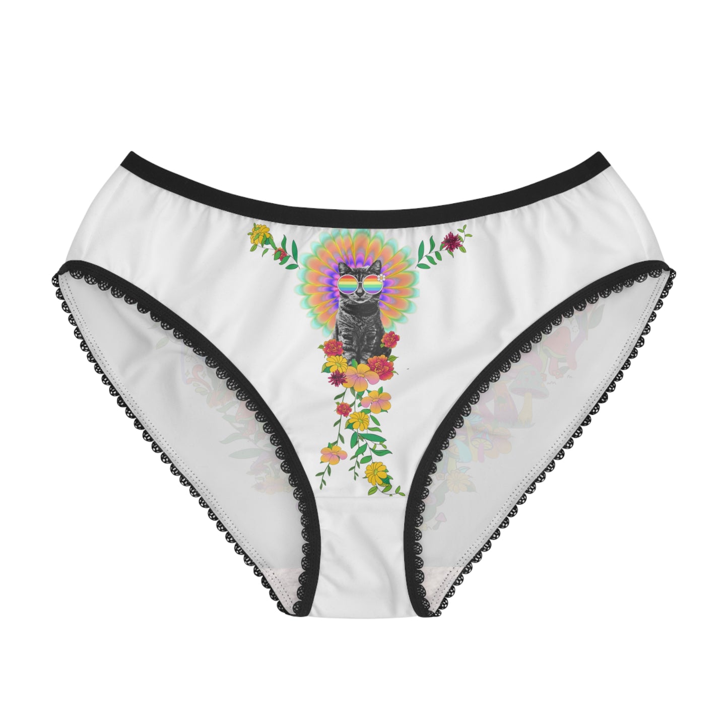 Psychedelic Sticky Floral Women's Briefs – Rainbow Mushroom Kitty Print