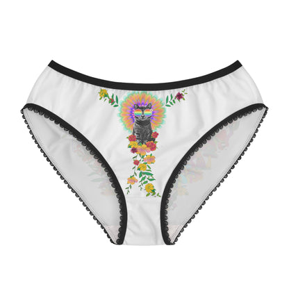 Psychedelic Sticky Floral Women's Briefs – Rainbow Mushroom Kitty Print