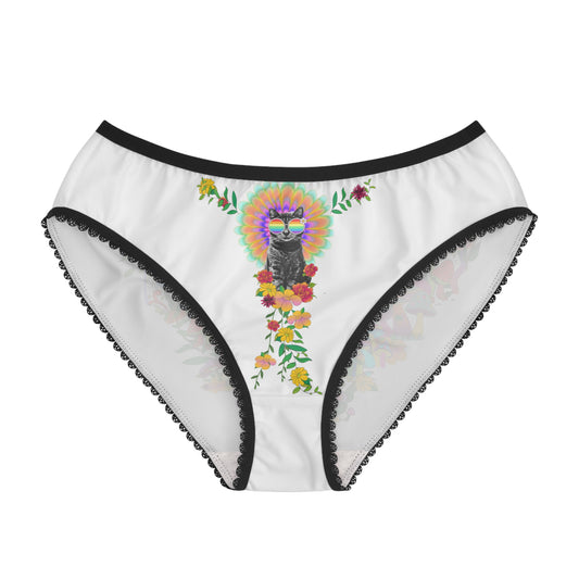 Psychedelic Sticky Floral Women's Briefs – Rainbow Mushroom Kitty Print