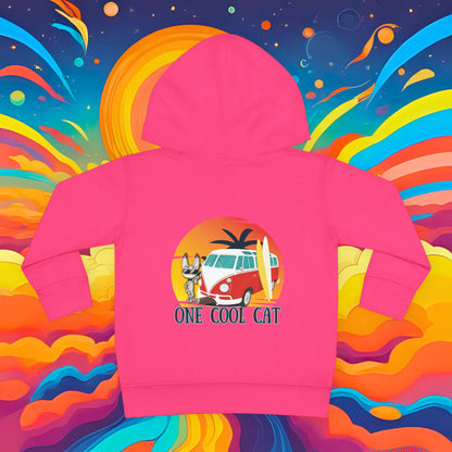 Toddler Hoodie — "One Cool Cat" Sticky Retro Van Surf Graphic
