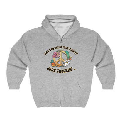 Are You Being Nice - Peace Sign Unisex Heavy Blend™ Full Zip Hooded Sweatshirt