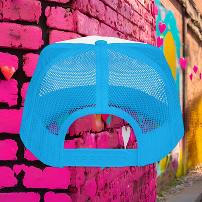Sticky Hibiscus Trucker Hat — Pink Script Foam Mesh Cap