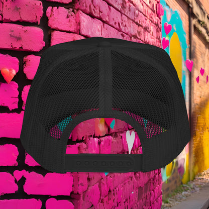 Sticky Hibiscus Trucker Hat — Pink Script Foam Mesh Cap