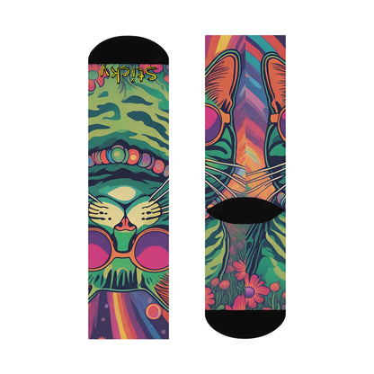 Green - Psychedelic Sticky - SUPER COMFY Cushioned Crew Socks