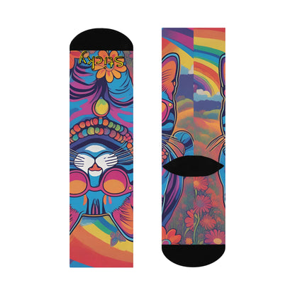 Blue - Psychedelic Sticky - SUPER COMFY Cushioned Crew Socks