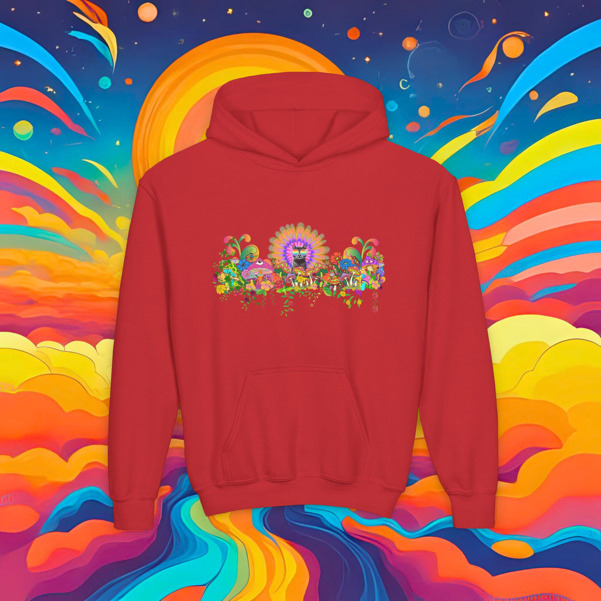 Youth Hoodie — Colorful Psychedelic Sticky Garden Graphic