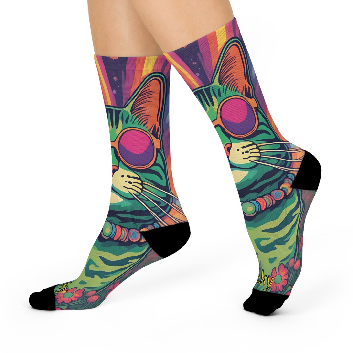 Green - Psychedelic Sticky - SUPER COMFY Cushioned Crew Socks