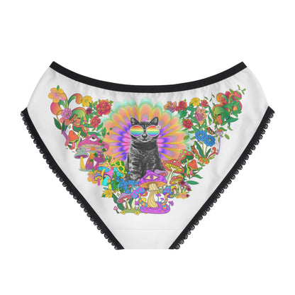 Psychedelic Sticky Floral Women's Briefs – Rainbow Mushroom Kitty Print