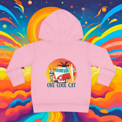 Toddler Hoodie — "One Cool Cat" Sticky Retro Van Surf Graphic