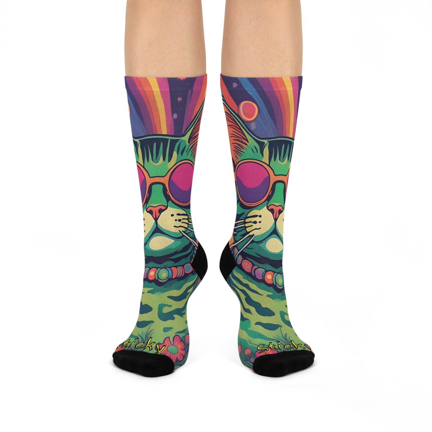 Green - Psychedelic Sticky - SUPER COMFY Cushioned Crew Socks