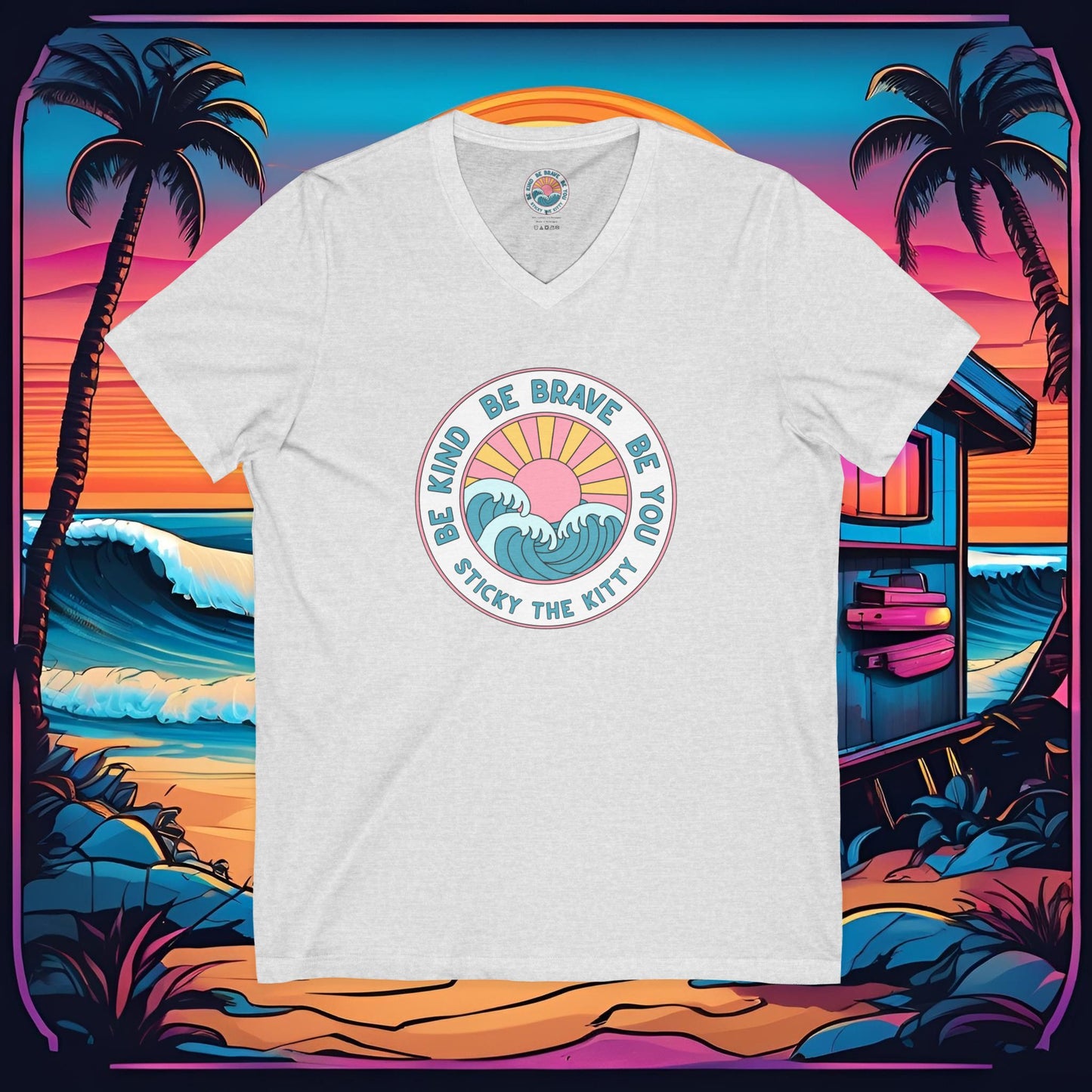 Be Kind Be Brave Be You Surf Wave V-Neck Tee