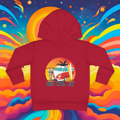 Toddler Hoodie — "One Cool Cat" Sticky Retro Van Surf Graphic
