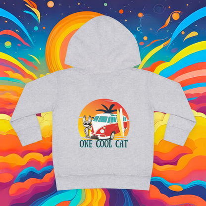 Toddler Hoodie — "One Cool Cat" Sticky Retro Van Surf Graphic