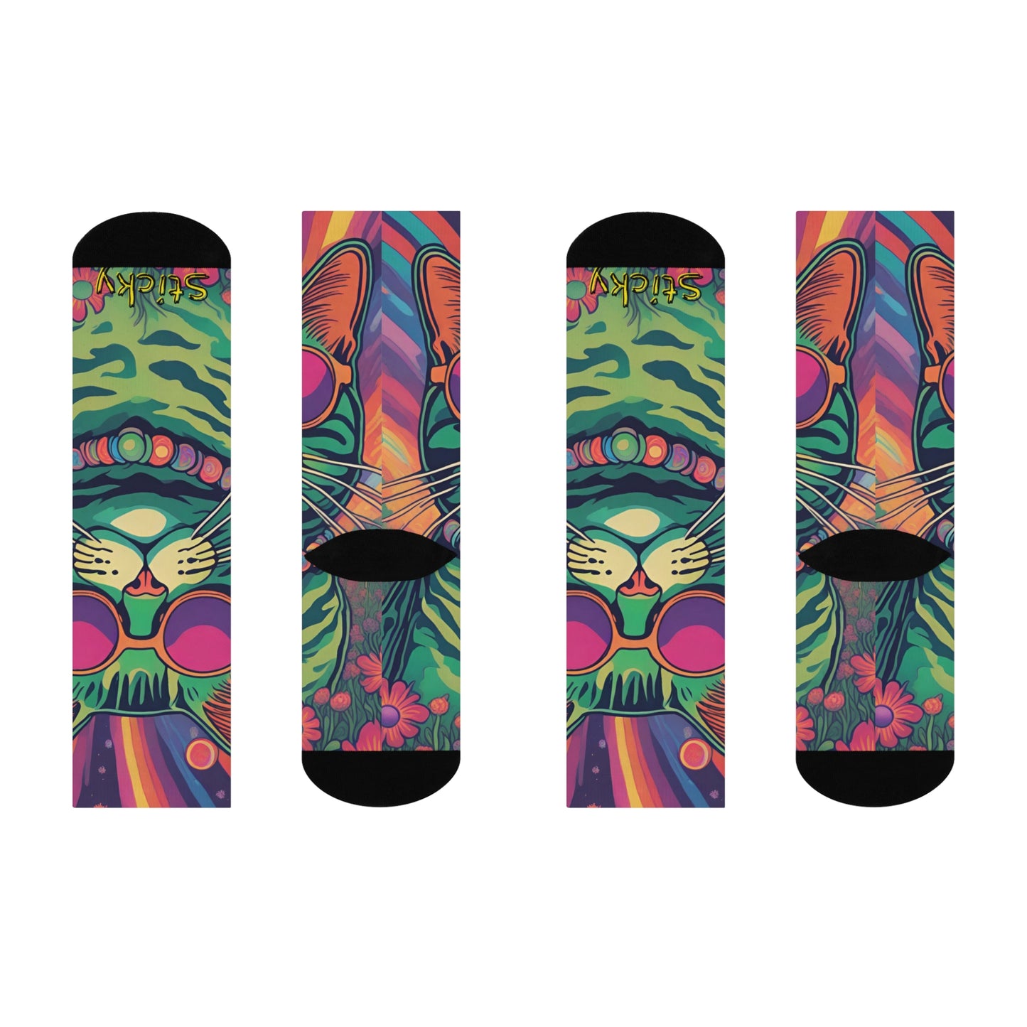 Green - Psychedelic Sticky - SUPER COMFY Cushioned Crew Socks