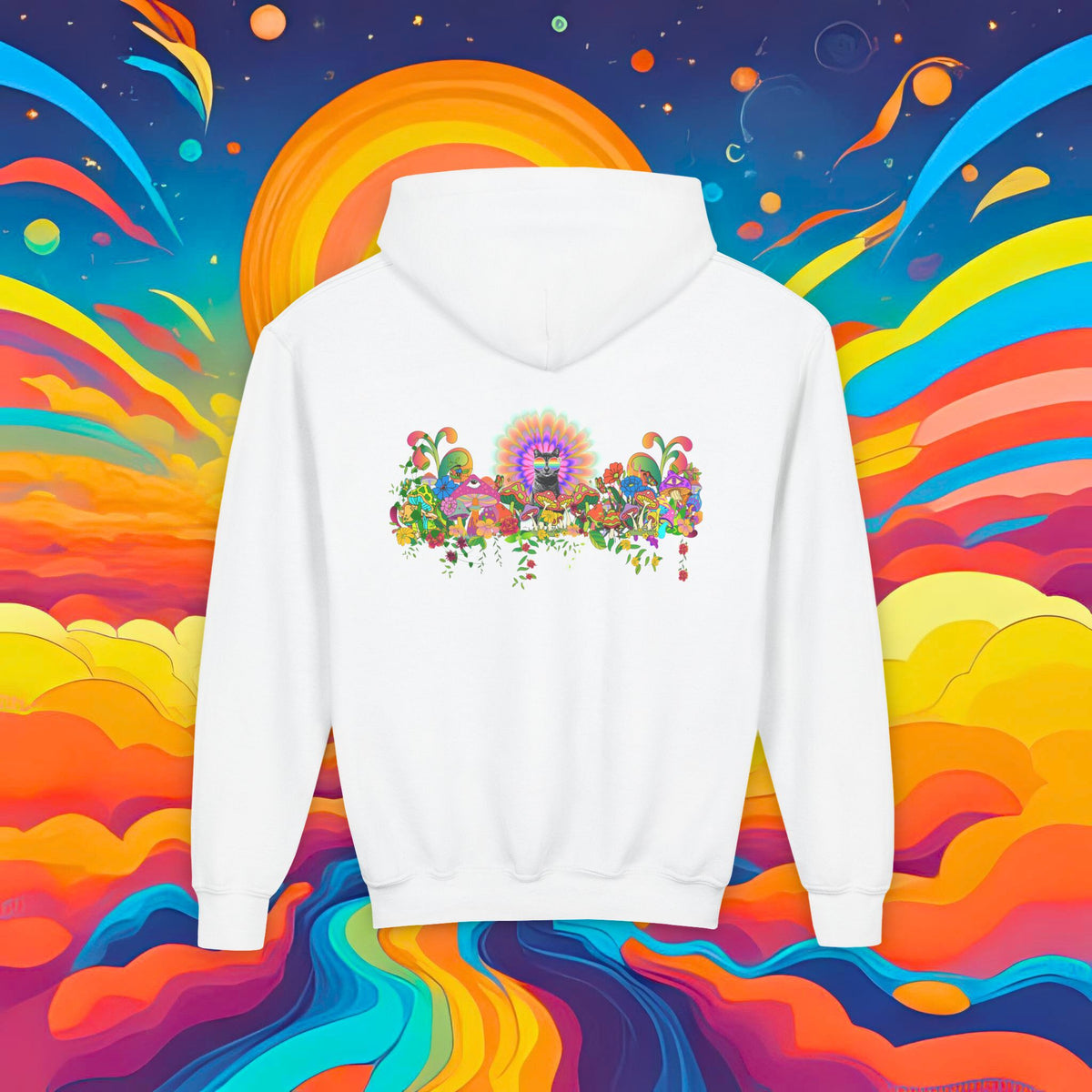 Youth Hoodie — Colorful Psychedelic Sticky Garden Graphic