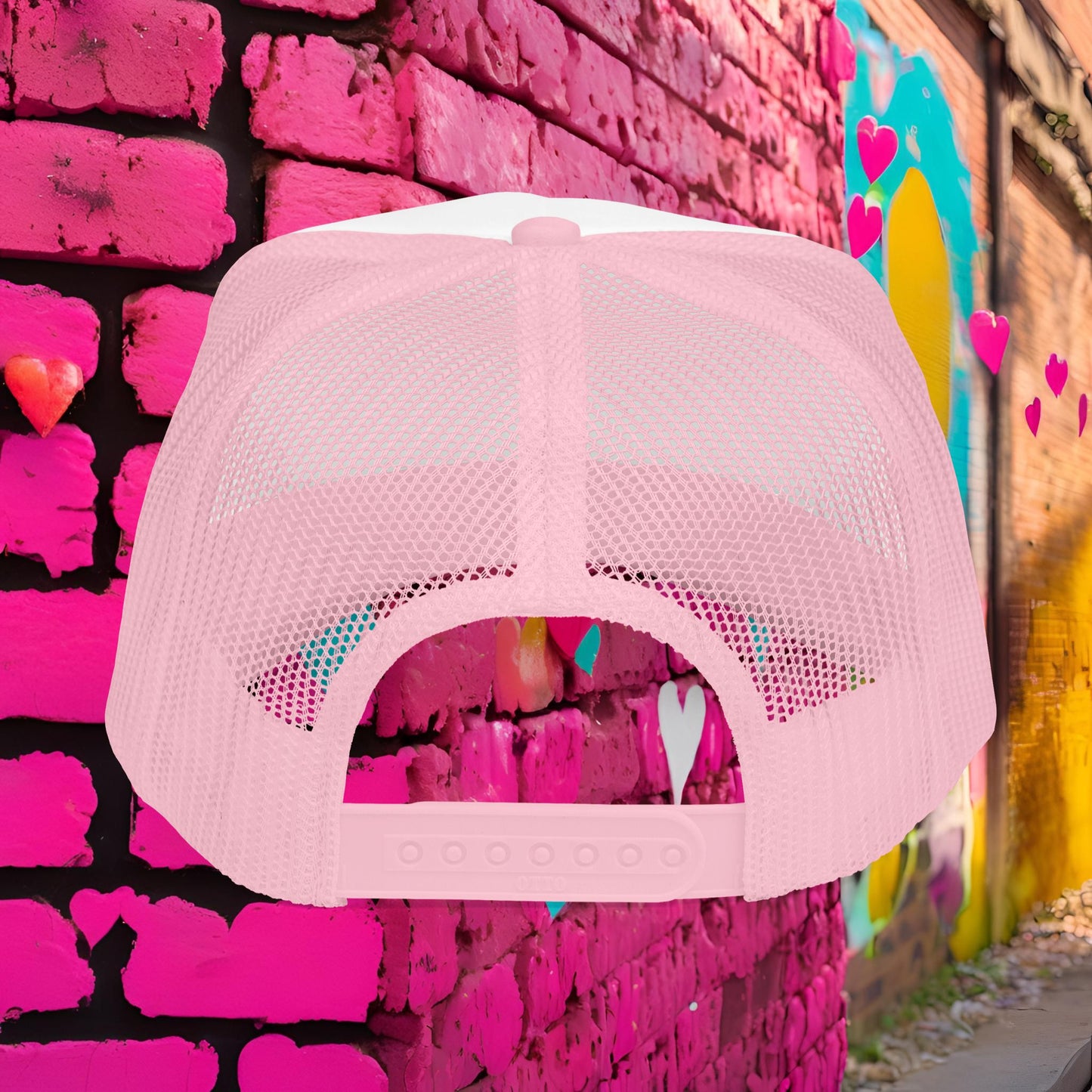 Sticky Hibiscus Trucker Hat — Pink Script Foam Mesh Cap