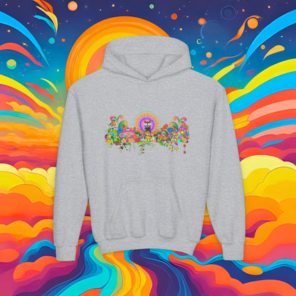Youth Hoodie — Colorful Psychedelic Sticky Garden Graphic