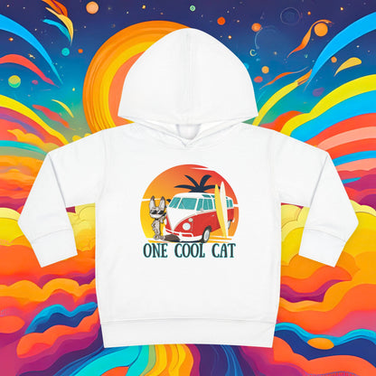 Toddler Hoodie — "One Cool Cat" Sticky Retro Van Surf Graphic
