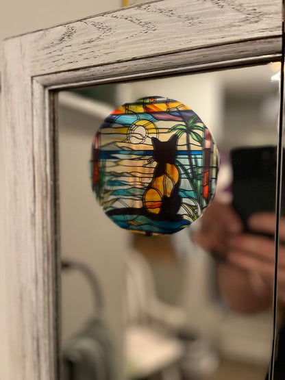 Sunset kitty Large Stained glass sticker