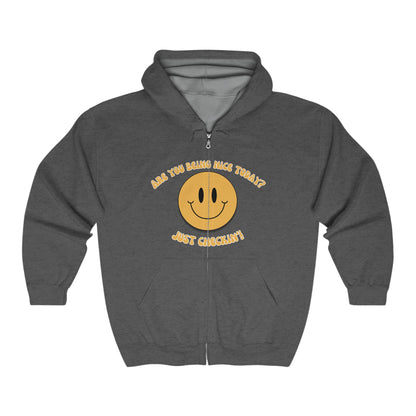 Are You Being Nice - Happy Face Unisex Heavy Blend™ Full Zip Hooded Sweatshirt