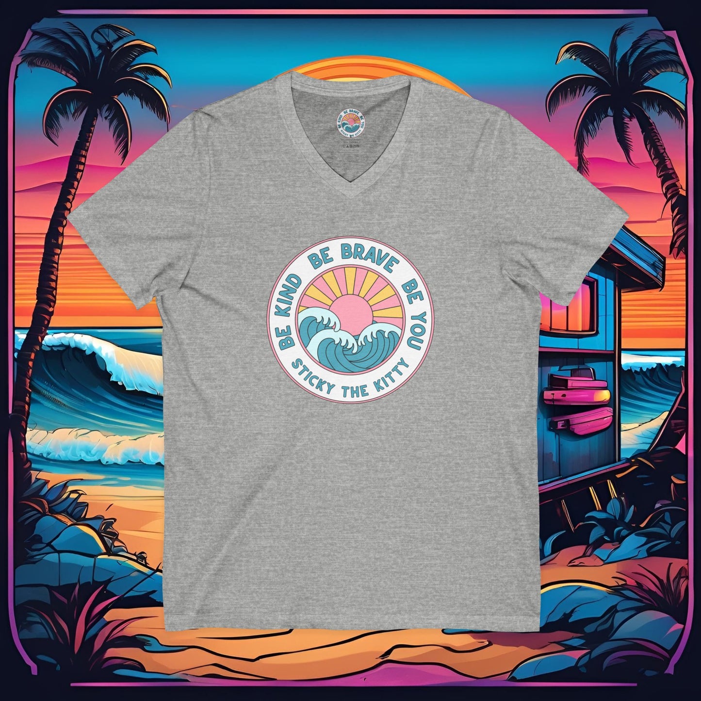 Be Kind Be Brave Be You Surf Wave V-Neck Tee
