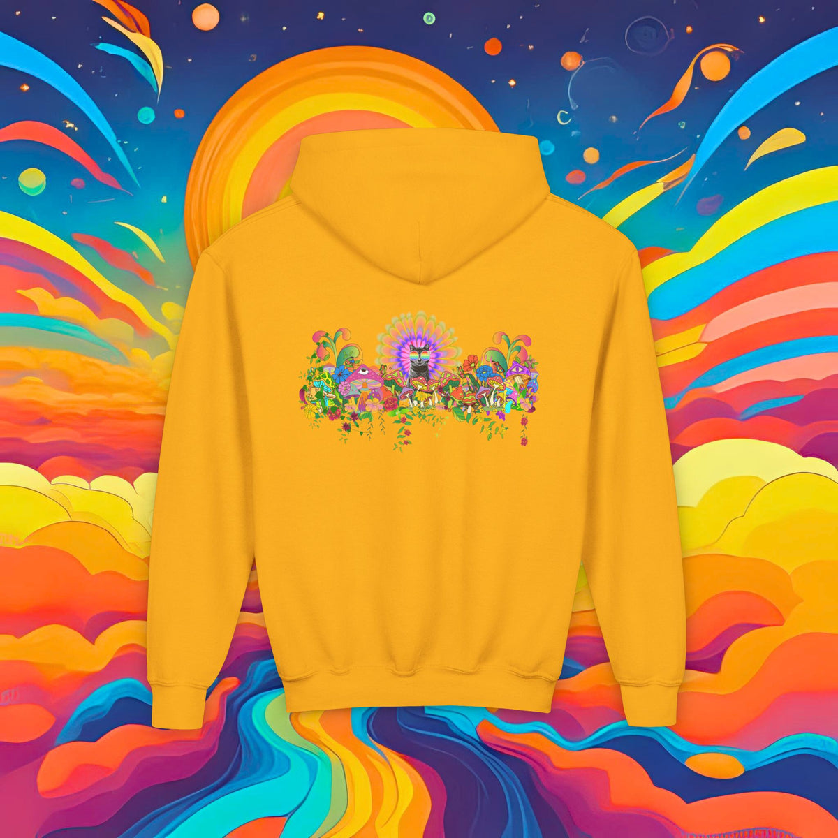 Youth Hoodie — Colorful Psychedelic Sticky Garden Graphic