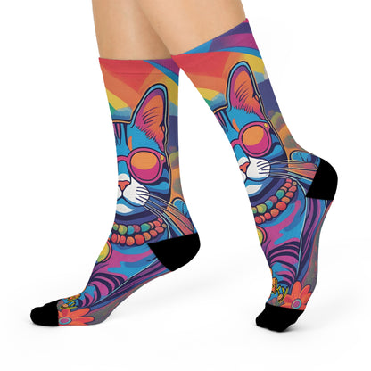 Blue - Psychedelic Sticky - SUPER COMFY Cushioned Crew Socks