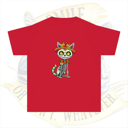 Day of the Dead Youth Tee, Fun Cat Skeleton Shirt, Halloween Shirt, Dia de los Muertos Shirt, Kids Graphic Tee