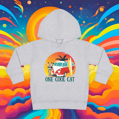 Toddler Hoodie — "One Cool Cat" Sticky Retro Van Surf Graphic