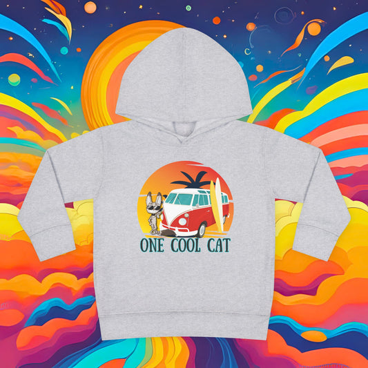 Toddler Hoodie — "One Cool Cat" Sticky Retro Van Surf Graphic