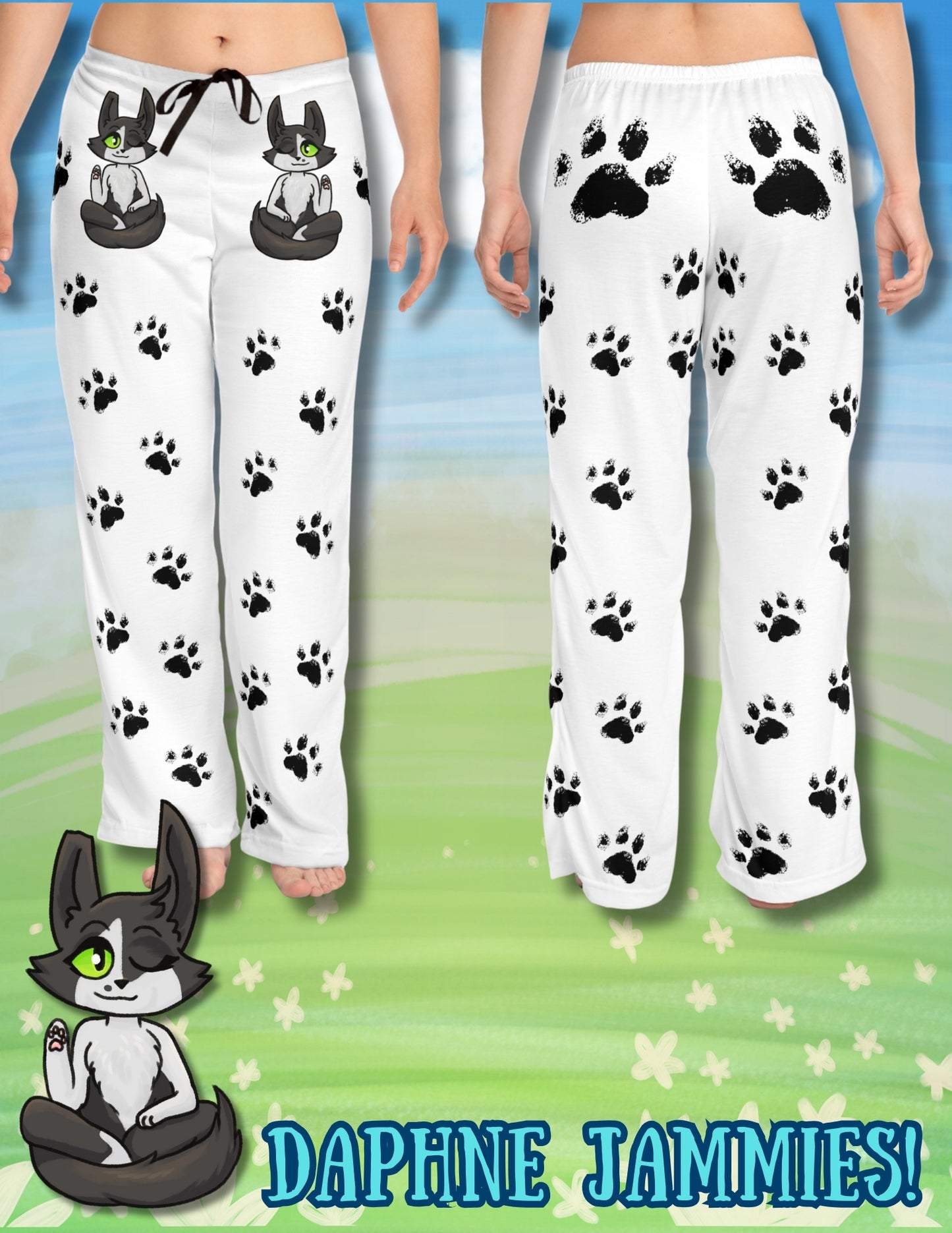 Cozy Cat Paw Print Pajama Pants, Women's Lounge Wear, Cute Sleepwear, Gift for Cat Lovers, Relaxing Homewear, Pet-Themed Pajamas