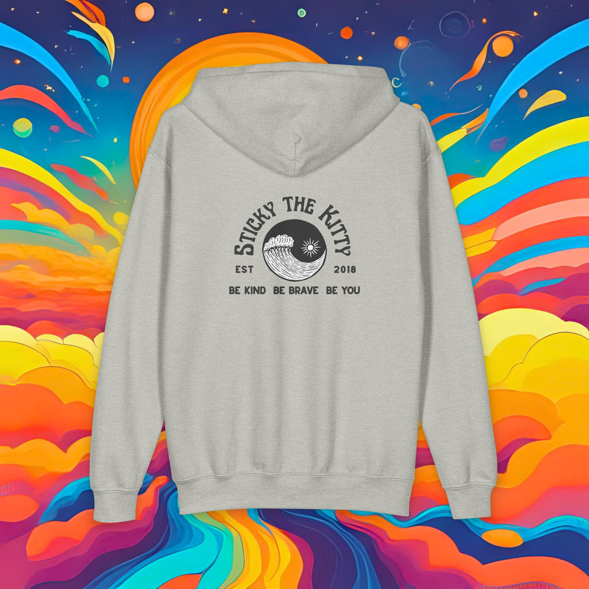 Youth Zip Hoodie — 'Sticky the Kitty' Ying Yang Est. 2018